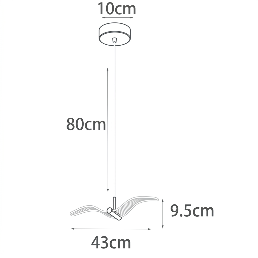 Luminaria Pendente LED Gaivota Acrilico Fosco Aluminio Dourado Bivolt 43cm SkyWings