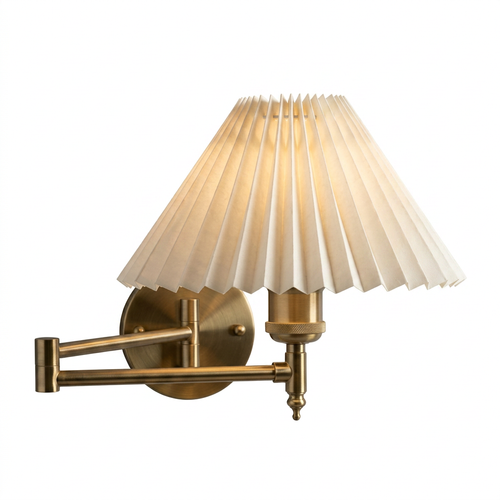 Arandela de Parede Articulada Ferro Cupula Conica Tecido Branco Braco 55cm Bivolt Lumi Swing