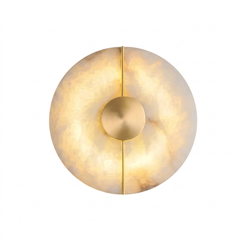 Arandela de Parede Redonda Alabastro Espanhol LED Branco Quente 20cm Lua Nova