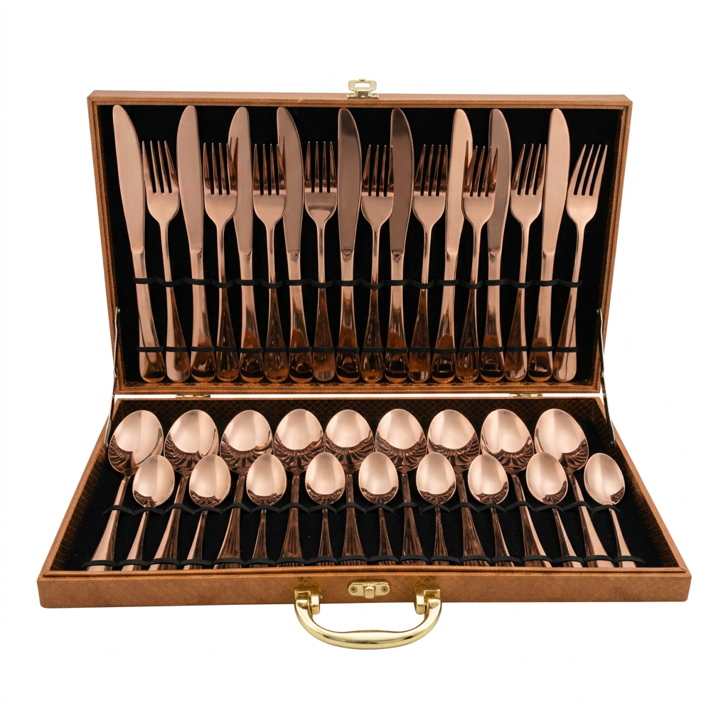 Faqueiro 36 Pecas Aco Inoxidavel com Acabamento Bronze Ergonomico Mesa Posta Classica Douro