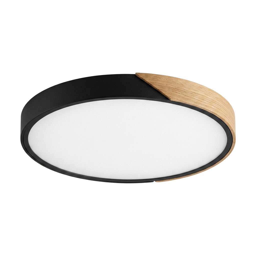 Plafon LED Sobrepor Madeira Redondo Ultrafino 5cm Corpo em Metal Dimerizavel 3 Tons
