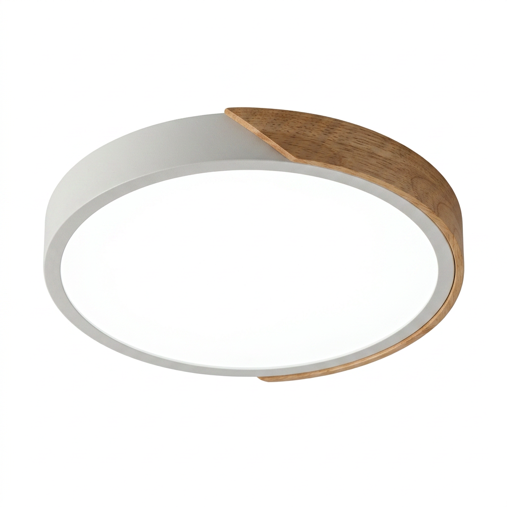 Plafon LED Sobrepor Madeira Redondo Ultrafino 5cm Corpo em Metal Dimerizavel 3 Tons