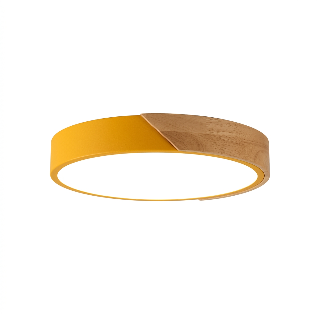 Plafon LED Sobrepor Madeira Redondo Ultrafino 5cm Corpo em Metal Dimerizavel 3 Tons
