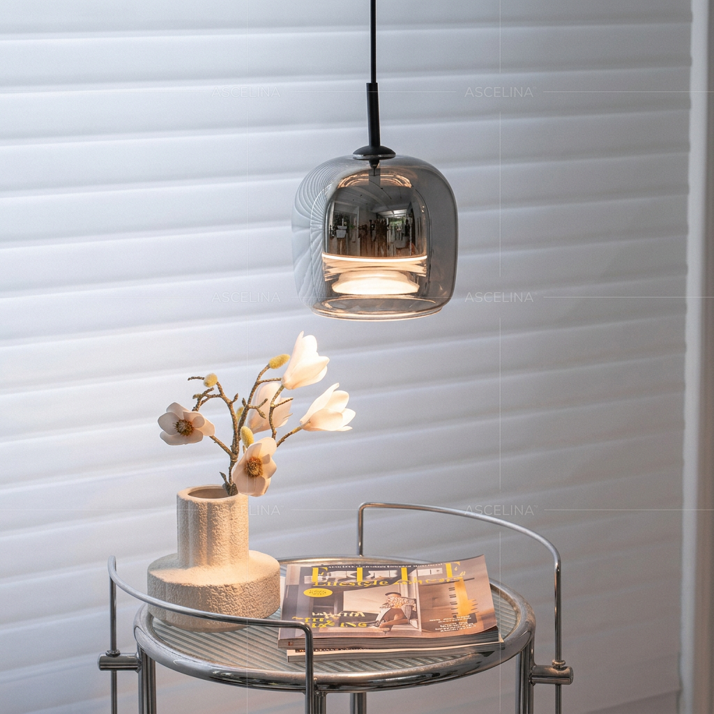 Pendente de Vidro Fume com LED Regulavel para Sala e Quarto Nordico Luz Quente