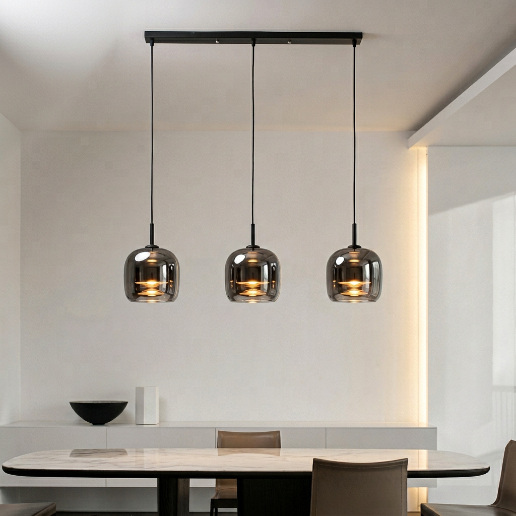 Pendente de Vidro Fume com LED Regulavel para Sala e Quarto Nordico Luz Quente