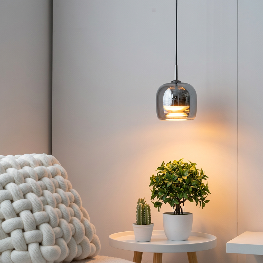 Pendente de Vidro Fume com LED Regulavel para Sala e Quarto Nordico Luz Quente