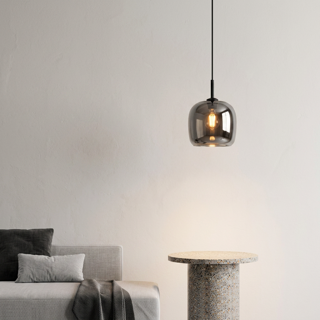 Pendente de Vidro Fume com LED Regulavel para Sala e Quarto Nordico Luz Quente