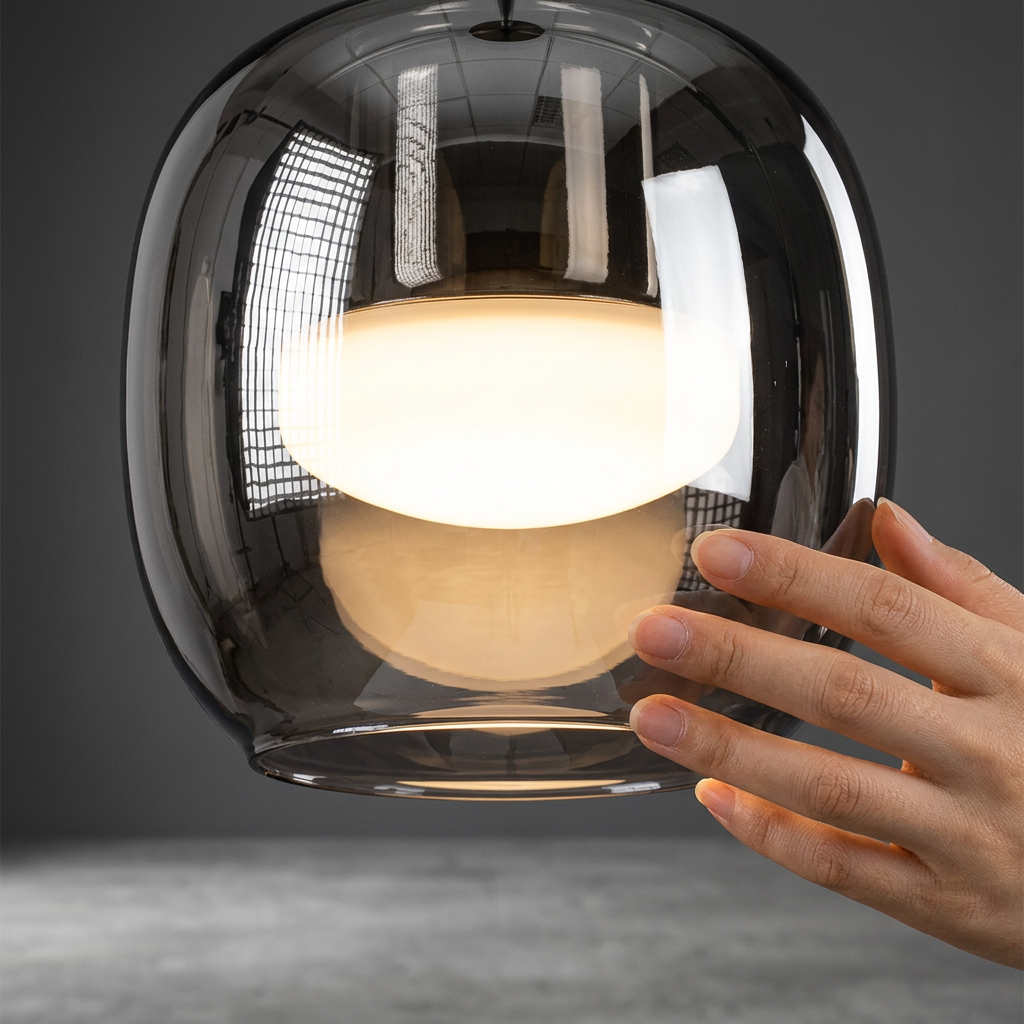 Pendente de Vidro Fume com LED Regulavel para Sala e Quarto Nordico Luz Quente