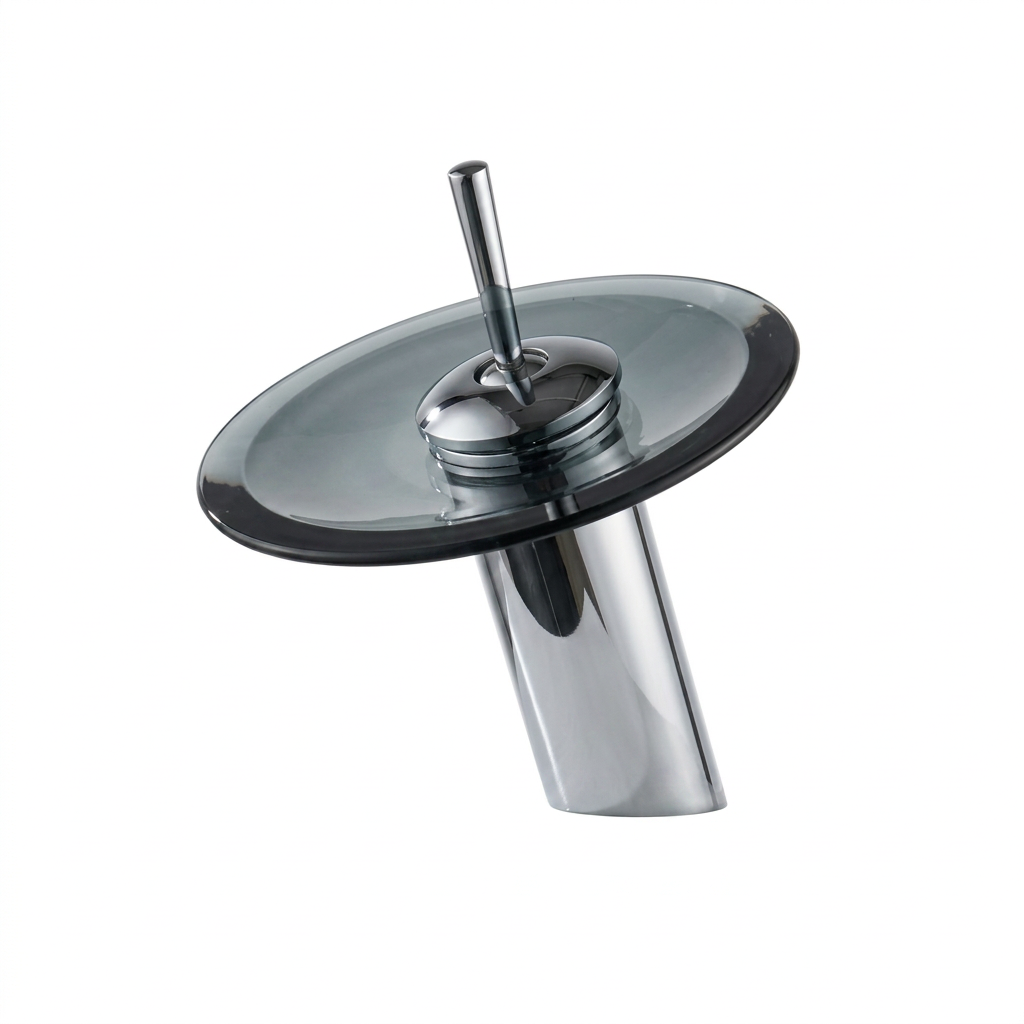 Torneira Cascata de Vidro e Metal Cromado para Banheiro Furo Unico Laton Soleil