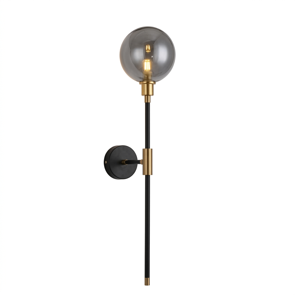 Arandela de Parede Haste Vertical Globo Metal Preto Dourado G9 70cm Bivolt Noirline