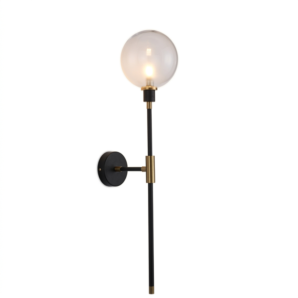 Arandela de Parede Haste Vertical Globo Metal Preto Dourado G9 70cm Bivolt Noirline