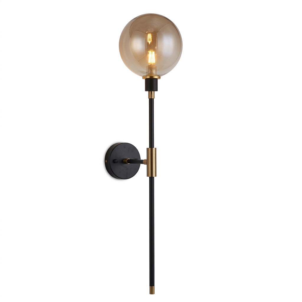 Arandela de Parede Haste Vertical Globo Metal Preto Dourado G9 70cm Bivolt Noirline