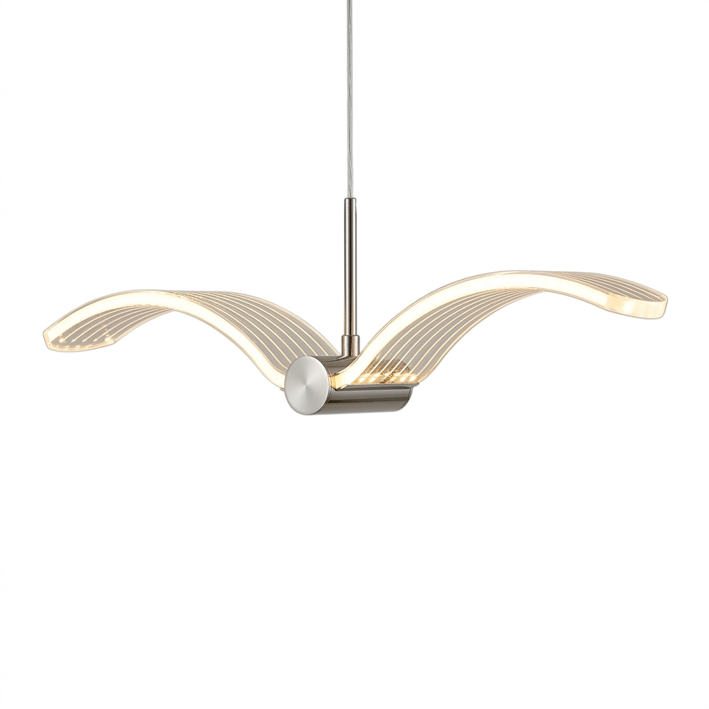 Luminaria Pendente LED Gaivota Acrilico Fosco Aluminio Dourado Bivolt 43cm SkyWings