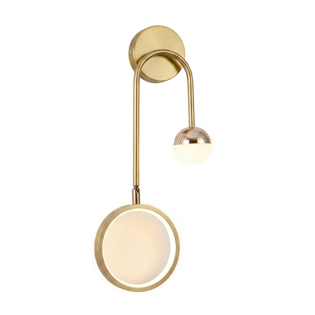 Arandela de Parede Metal Preto Dourado Globo Anel Circular Bivolt E27 48cm ContourGlow