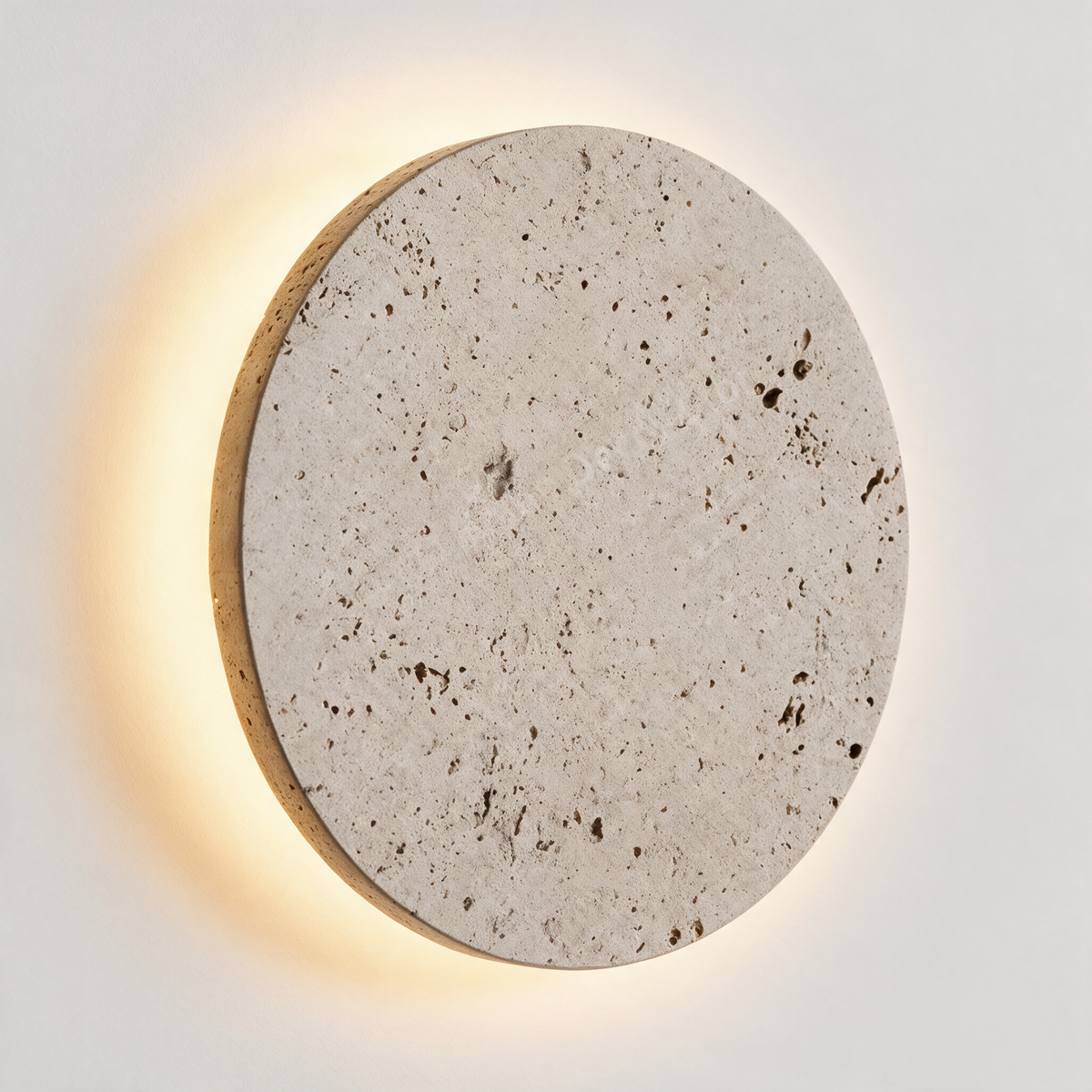 Arandela de Parede Redonda Eclipse em Pedra Travertino Luz Indireta Selene