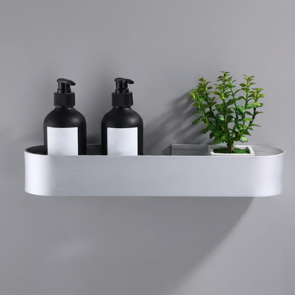 Prateleira de Aluminio Preta para Banheiro com Suporte de Toalha Integrado Modelo Noir