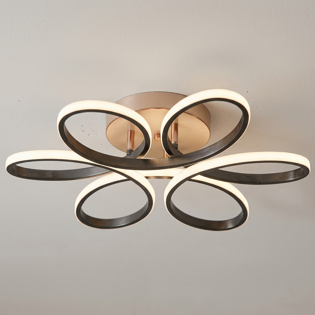 Lustre de Teto LED Flor 6 Petalas 3 Tons Dimerizavel para Sala e Quarto Petale