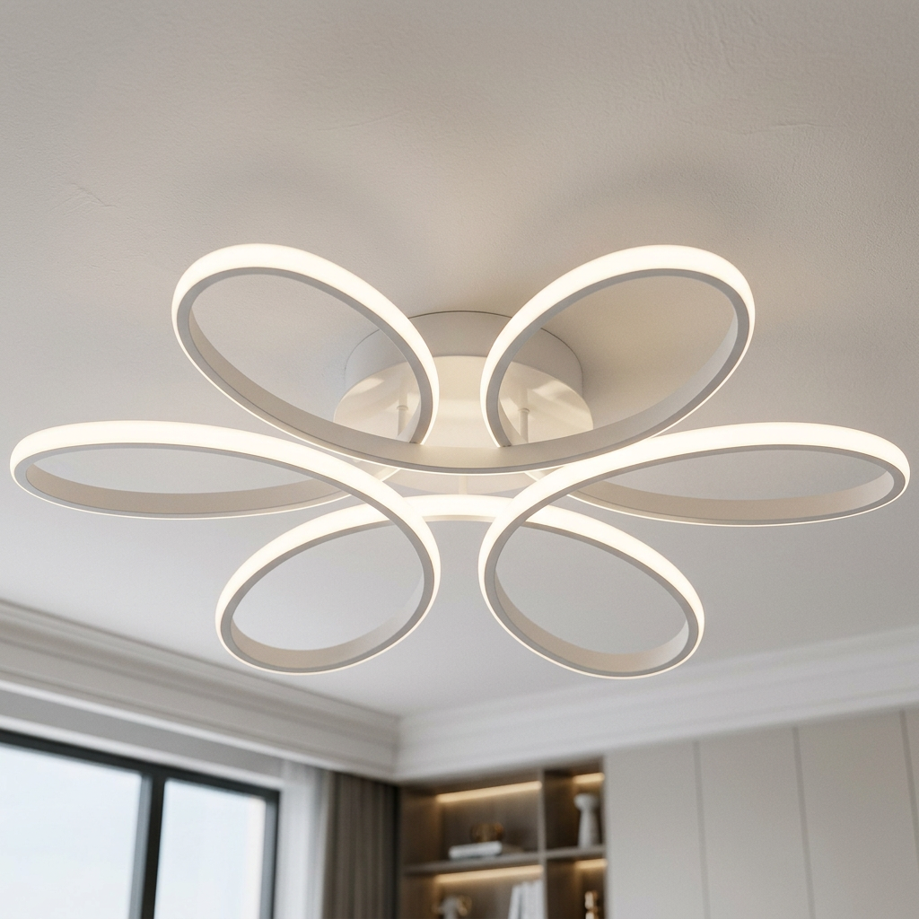 Lustre de Teto LED Flor 6 Petalas 3 Tons Dimerizavel para Sala e Quarto Petale