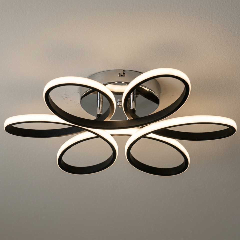 Lustre de Teto LED Flor 6 Petalas 3 Tons Dimerizavel para Sala e Quarto Petale