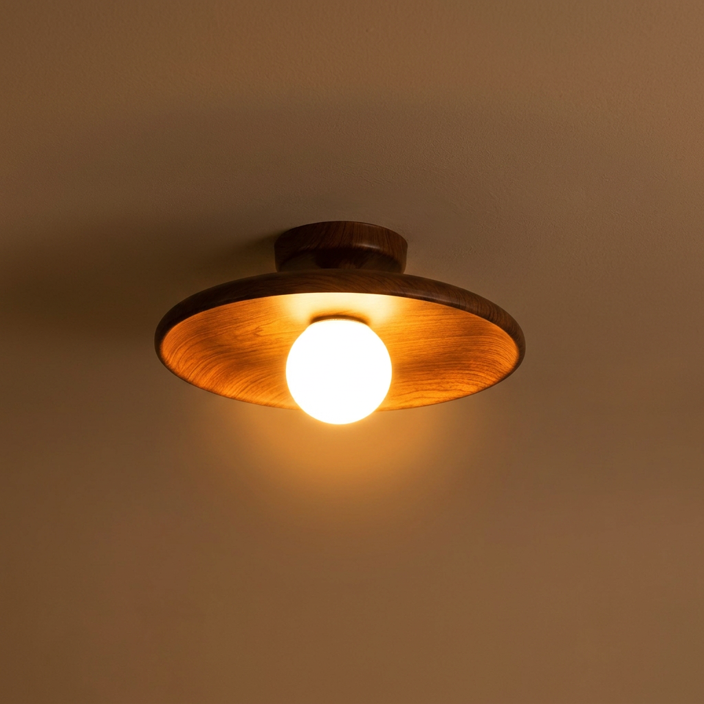 Luminaria de Teto Redonda em Madeira Natural Soquete E27 Estilo Nordico Havn