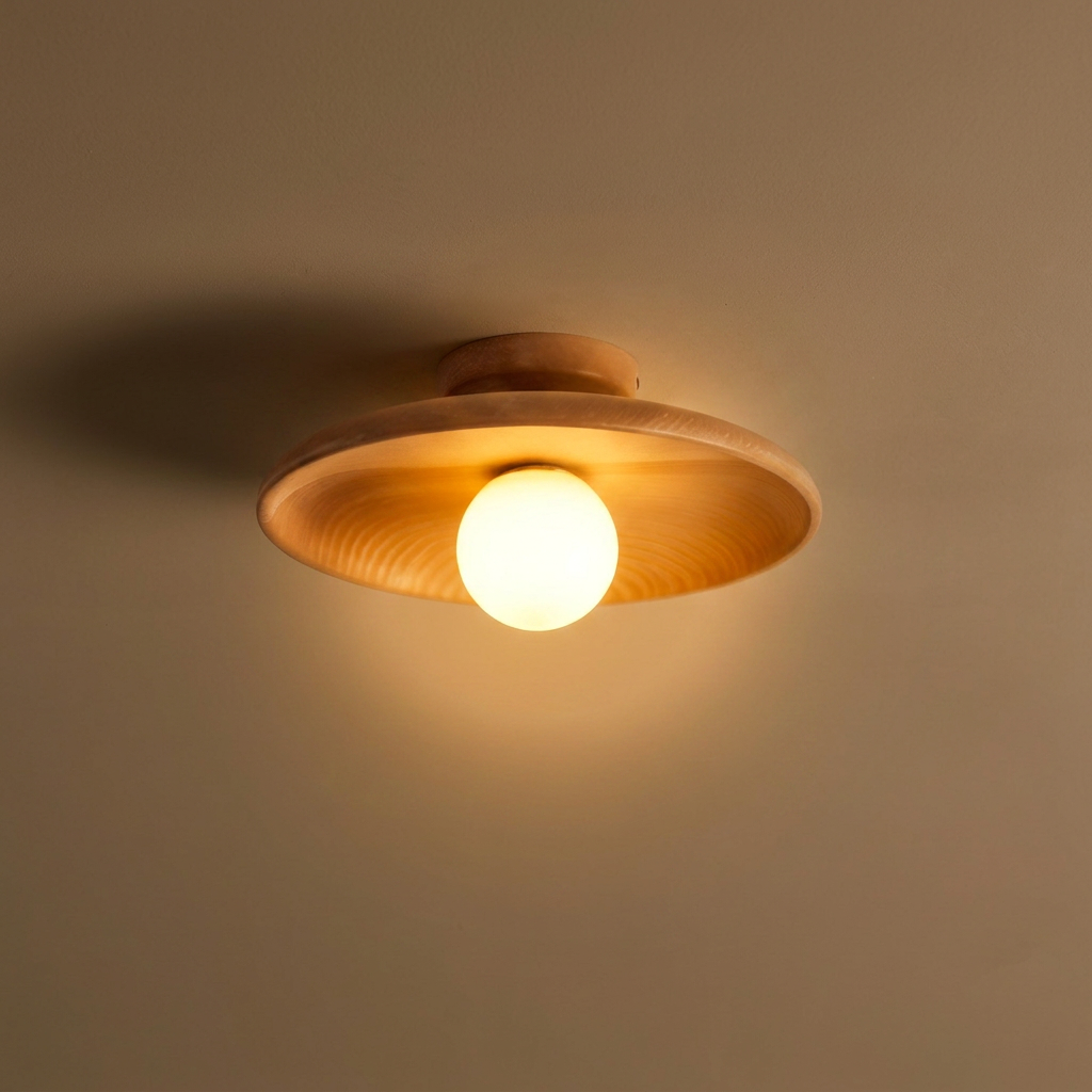 Luminaria de Teto Redonda em Madeira Natural Soquete E27 Estilo Nordico Havn