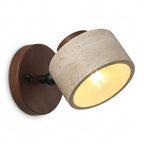 Arandela de Parede Articulada Wabi Sabi Travertino e Madeira LED Âmbar