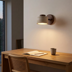 Arandela de Parede Articulada Wabi Sabi Travertino e Madeira LED Âmbar