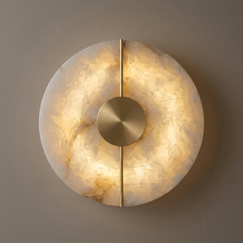 Arandela de Parede Dourada Moderna Disco de Mármore Alabastro LED 20cm Âmbar