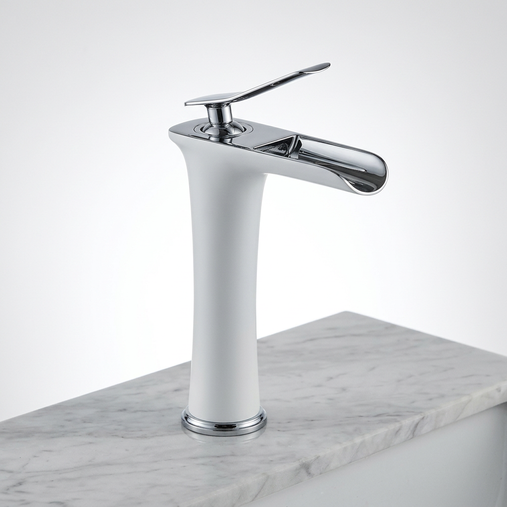 Torneira Cascata para Banheiro Monocomando com Valvula Ceramica em Metal Elegance
