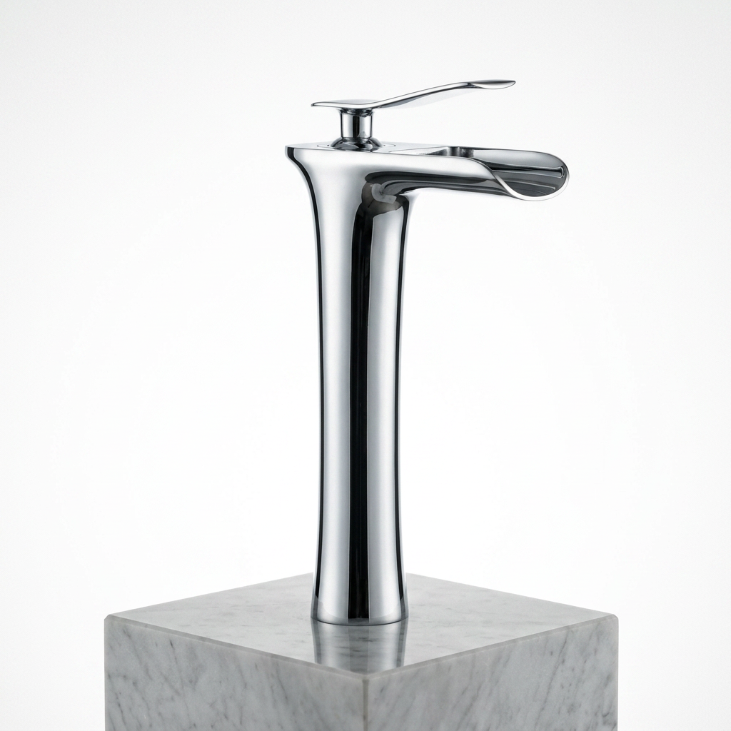 Torneira Cascata para Banheiro Monocomando com Valvula Ceramica em Metal Elegance