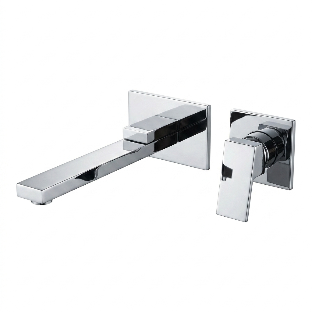 Torneira de Parede com Misturador para Banheiro Agua Quente e Fria 21,5cm Valvula Ceramica Bico Giratório 360 Visen