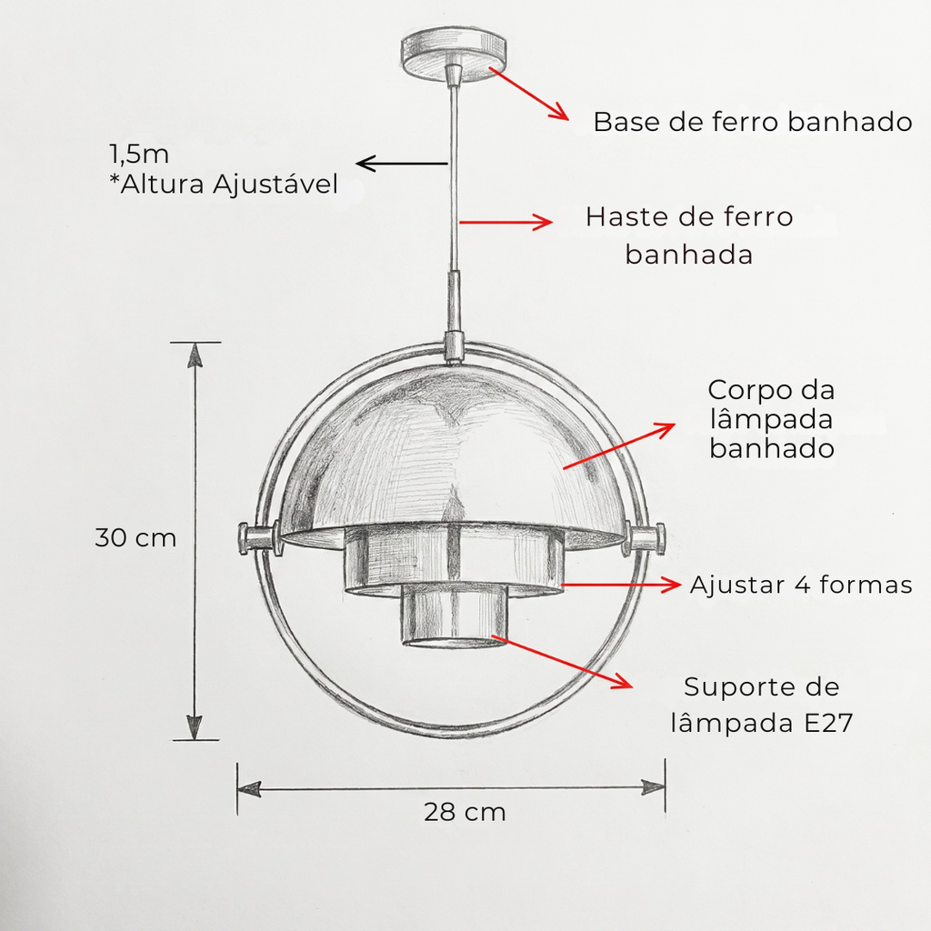 Pendente Art Deco Ajustável 4 Formas