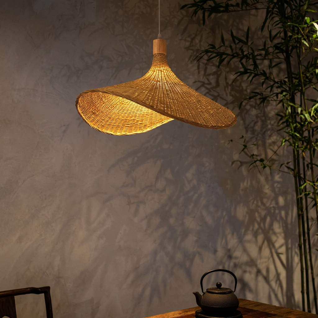 Pendente Bambu Chapéu Cônico Artesanal 30cm