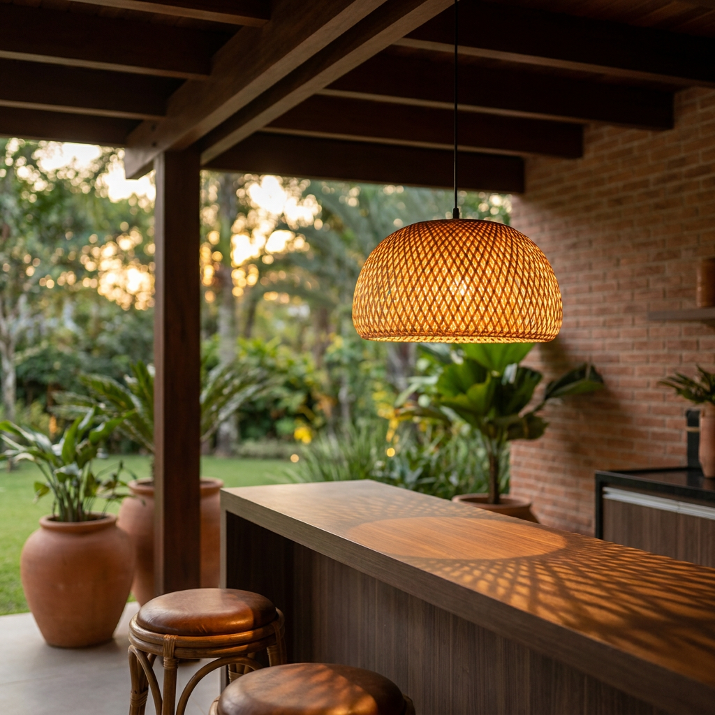 Pendente Bambu Cúpula Trançado 26cm