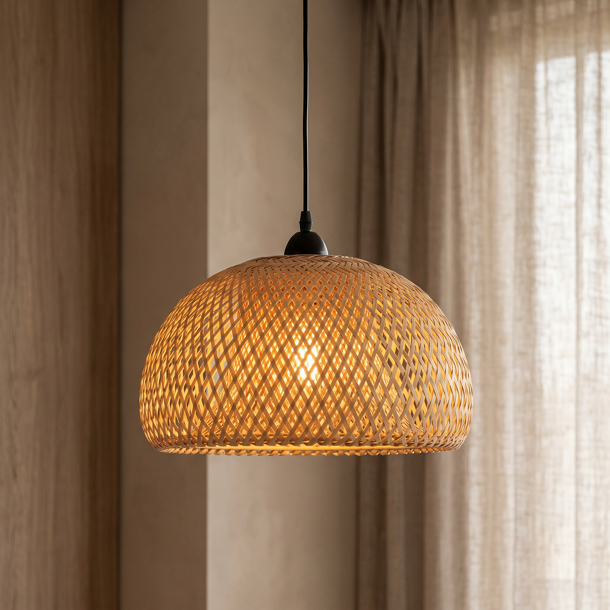 Pendente Bambu Cúpula Trançado 26cm