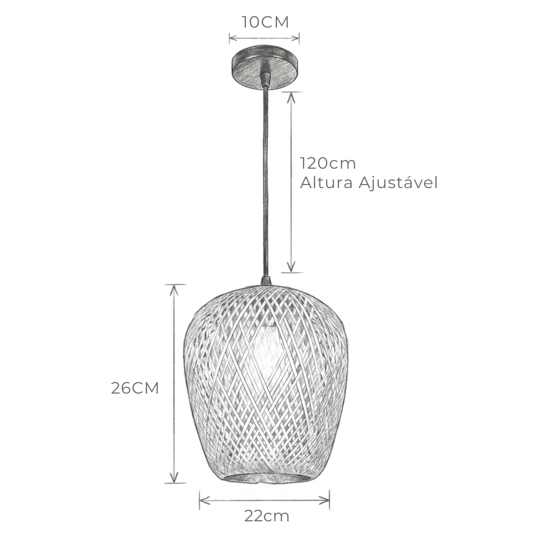 Pendente Bambu Lanterna Oval Fechada 22cm
