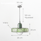 Medidas do pendente: 25cm de diametro, 20cm de altura, roseta 10cm, fio 120cm