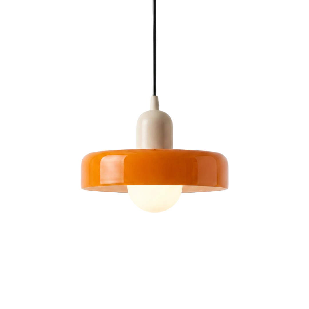 Pendente laranja com capuz creme em vidro soprado