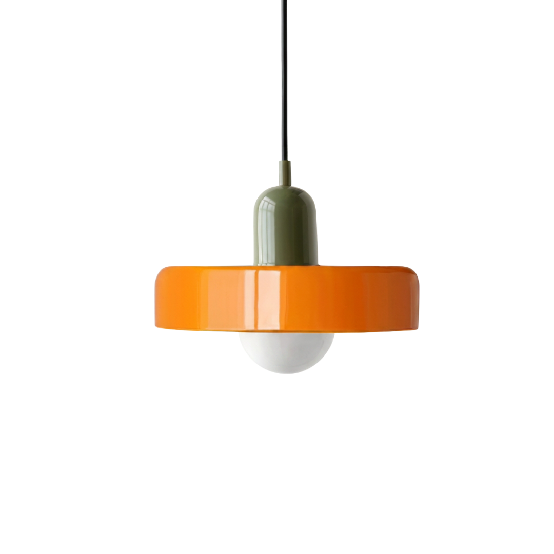 Pendente laranja com capuz verde musgo em vidro soprado