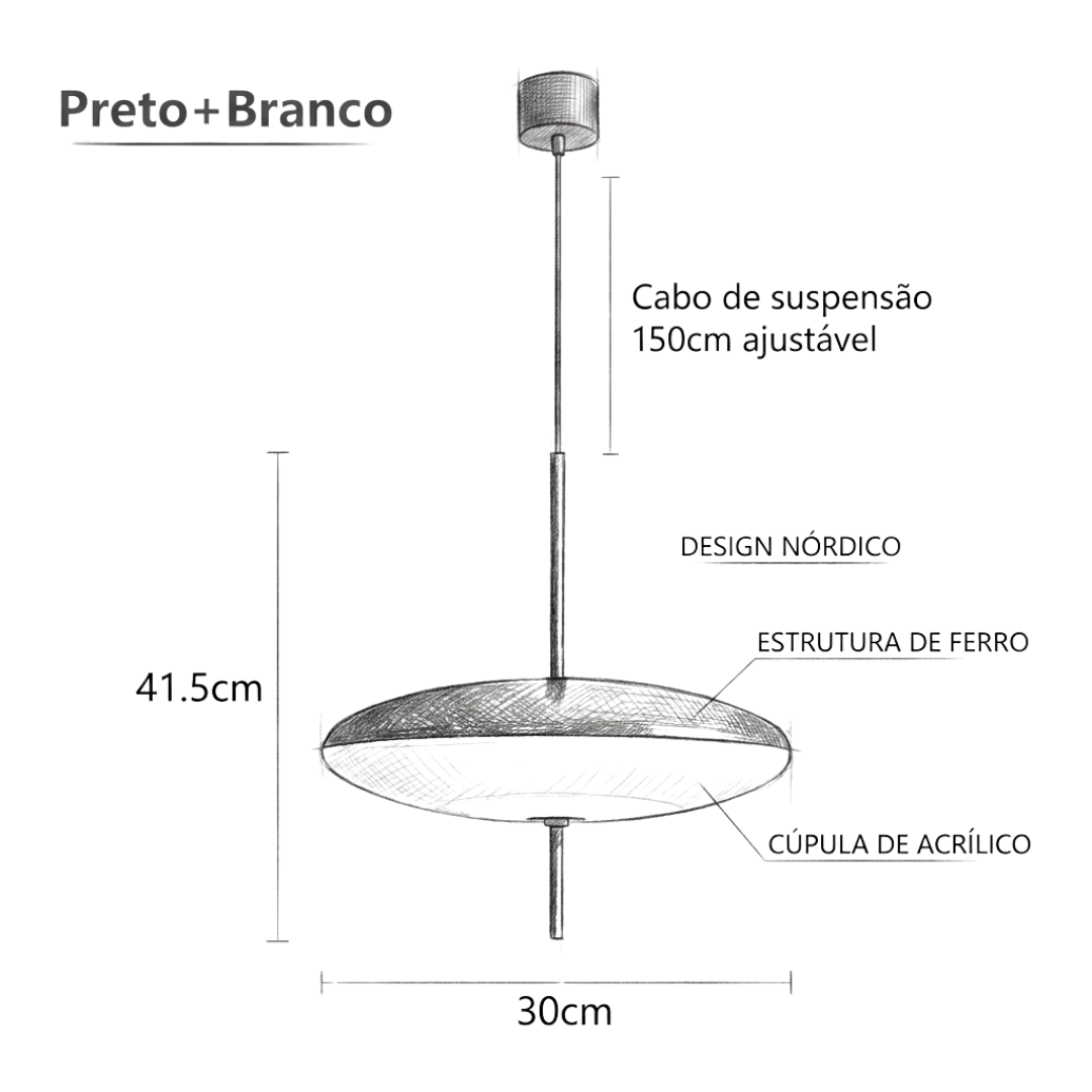 Pendente Nórdico Disco Voador 5 Luzes 30cm