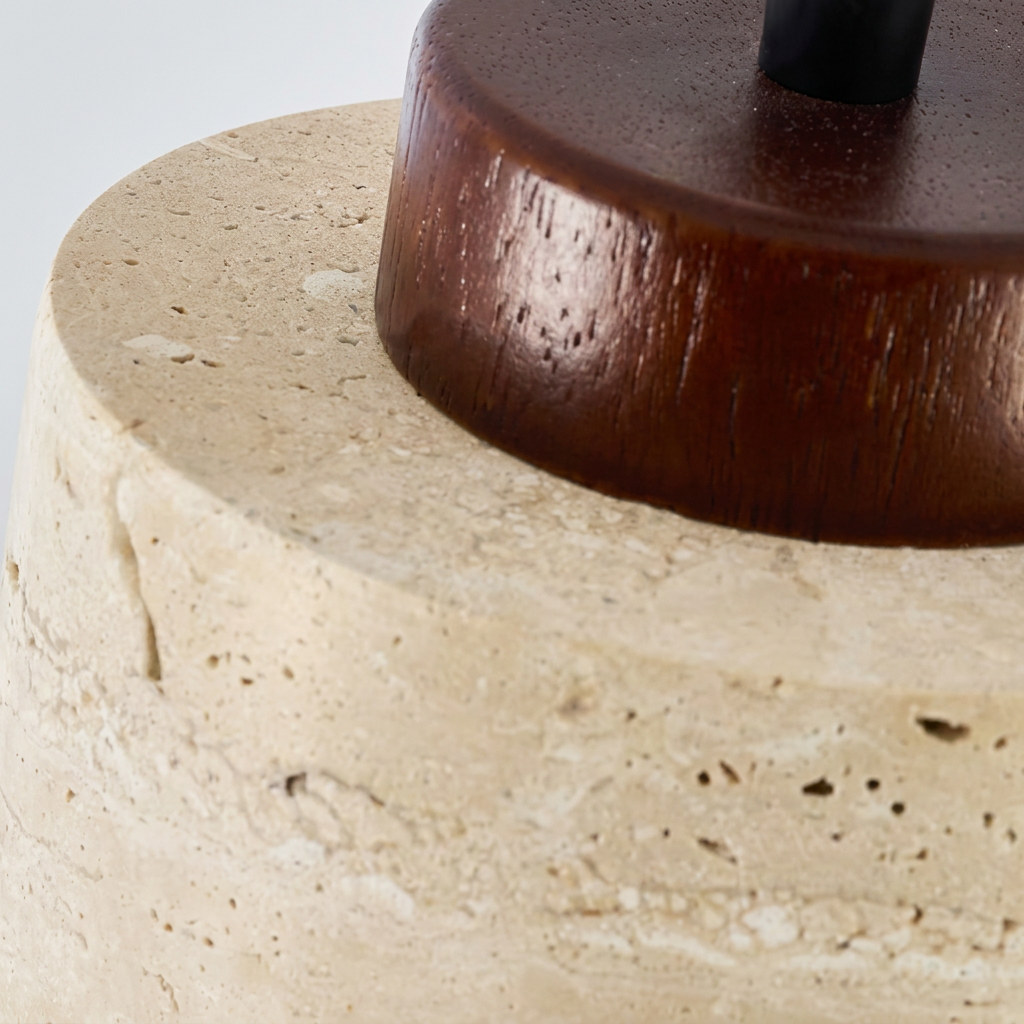 Pendente Wabi Sabi Pedra Natural com Topo em Madeira